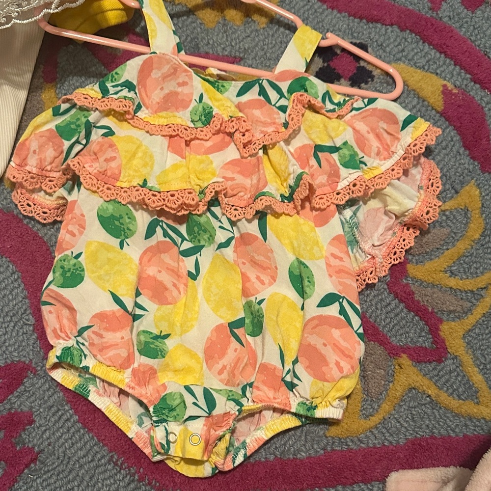 Jessica Simpson Peach and Lemon Print Kids One Piece